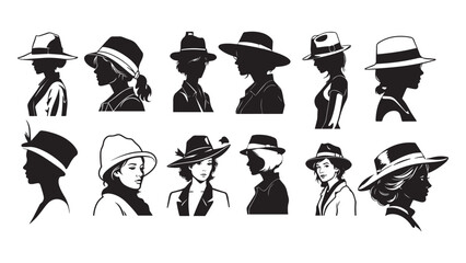 Woman with Hat Silhouette Collection Vector Illustration