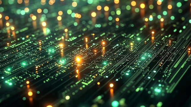 abstract background futuristic neon light glowing in cybernetic verse, green orang light 