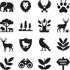 Wildlife Icons – Black Fill Animal & Forest Conservation Set