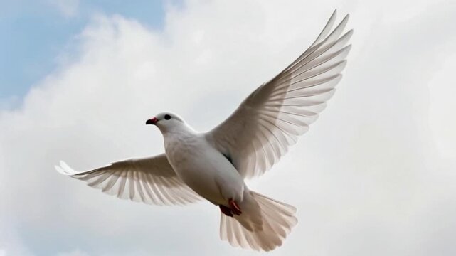 A white dove gracefully soar through a pure white space, perfect for peace day