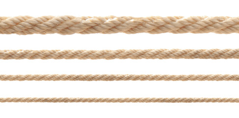 Ropes of different thickness isolated on white, set