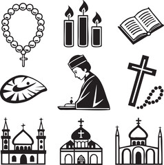 Religious Symbols and Places of Worship A Collection of Black and White Icons