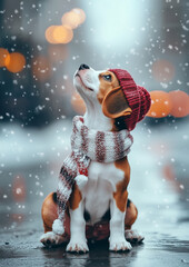 Adorable Christmas beagle puppy