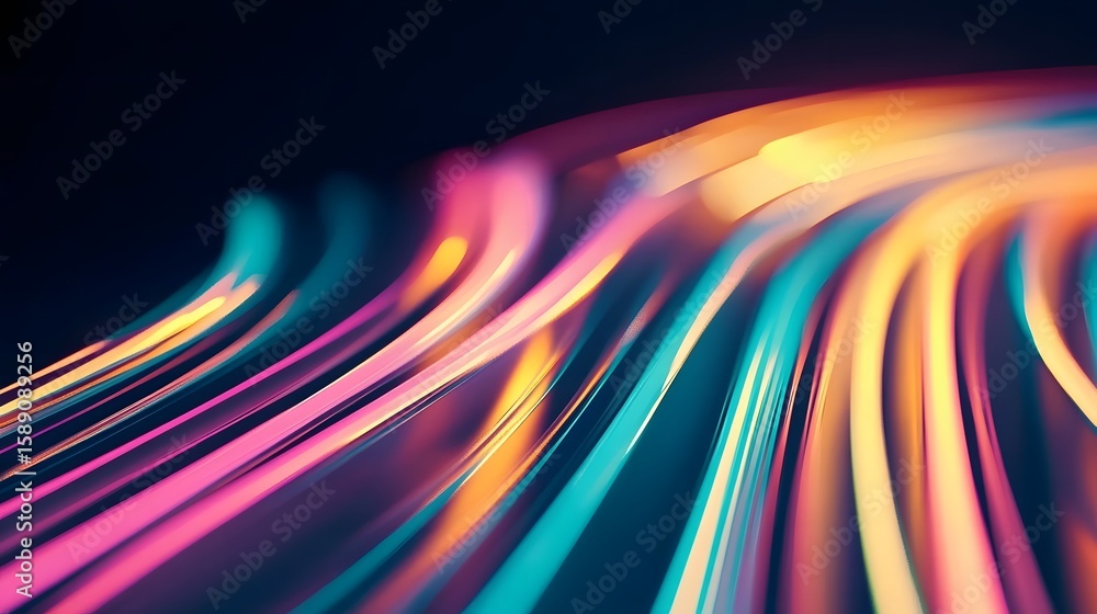 Poster abstract flow of neon lights with dynamic curves