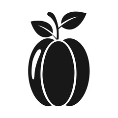Plum Silhouette with Leaves Minimalist Black and White Fruit Symbol