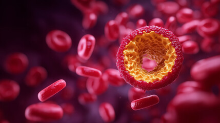 Human artery cross-section with cholesterol plaque and blood flow