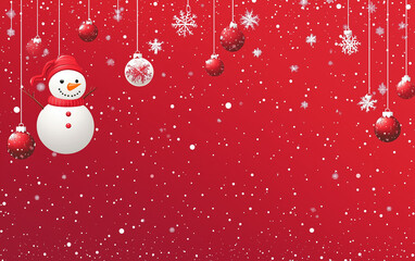 Red Christmas Background with Hanging Ornaments and Snowflakes