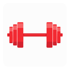 Red dumbbell icon on white background. Flat vector illustration of fitness equipment for weightlifting or strength training in a gym.