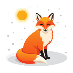 Obraz premium Adorable Fox Sitting Under the Sun, Surrounded by Abstract Shapes and Shadows