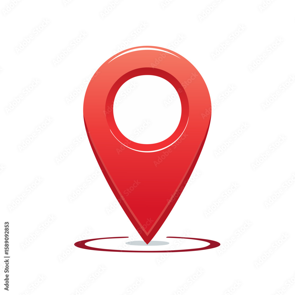 Fototapete Red map pointer icon symbol location marker with shadow indicating position or destination flat design graphic