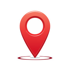 Red map pointer icon symbol location marker with shadow indicating position or destination flat design graphic