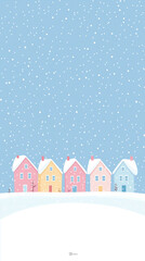 Retro style winter city Christmas background with copy space