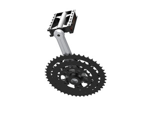 Precision Bicycle Pedal, Crank Arm, Chainring Assembly. Isolated HD Render for Cycling Sport, Bike Maintenance and Industrial Design Projects with Transparent Background.