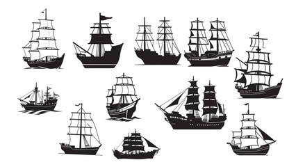 Ship Silhouette Collection Vector Illustration