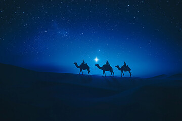 The Three Wise Man on their way to Bethlehem to meet Jesus