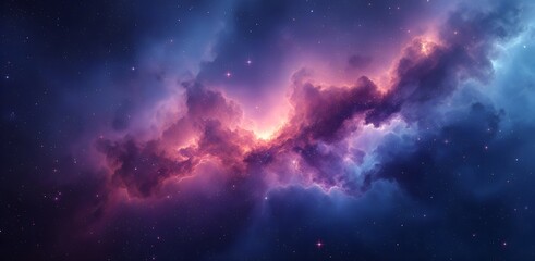Fototapeta premium A pink purple gold nebula sparkles in the darkness of space