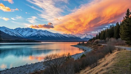 A Woman Gazes at a Floating Island Amidst Clouds During a Vibrant Sunset