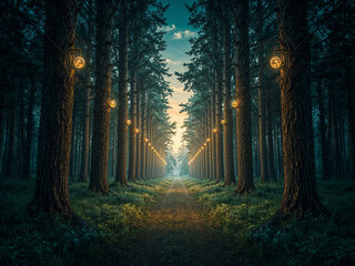 Fototapeta premium Twilight Path Through the Luminous Forest
