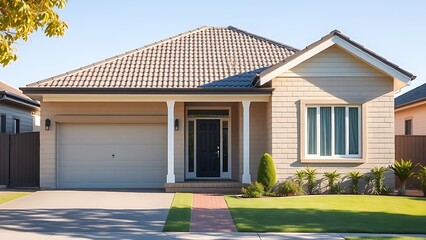 A charming suburban Australian house with a clean facade, basking in bright daylight and simplicity.