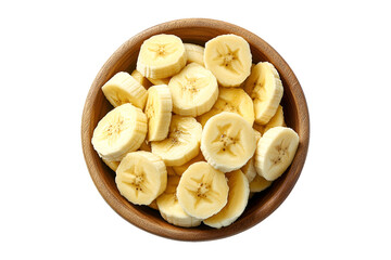 Sliced Bananas in a Wooden Bowl