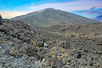Mount Ngauruhoe volcanic cone at sunset