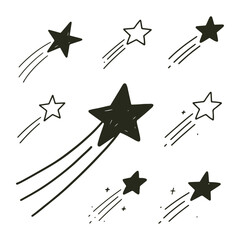 Hand-Drawn Shooting Stars and Star Icons