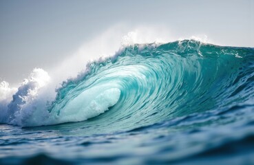 Powerful ocean wave curling with white foam and spray in a dynamic seascape