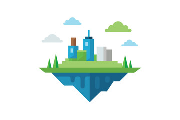 Detailed Eco City Map On Floating Grass Cube