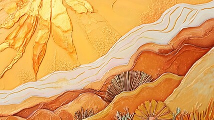 Golden Sunset Abstract Landscape Painting Texture Art
