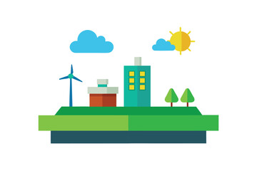 Naklejka premium Clean Energy Settlement On Grassy Platform