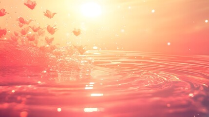 Sunset Water Flowers Splash, Calm, Serene Coral Water Scene