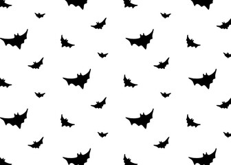 Seamless background with flying bats. Vector illustration for Halloween, night sky, spooky and horror-themed designs. Repeating bat pattern perfect for wrapping paper, textiles, and wallpapers.