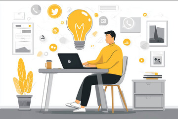 Businessman Developing Digital Marketing Strategy with Social Media Icons	