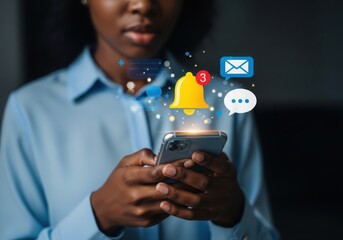 Woman interacting with digital notifications on her smartphone