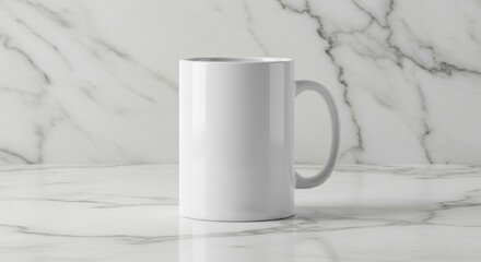 Elegant White Ceramic Mug Mockup on a Luxurious Marble Surface Display