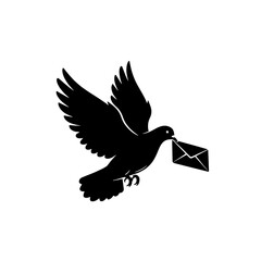 Fototapeta premium A black silhouette of a carrier pigeon in flight, gracefully carrying a sealed envelope.
