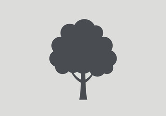 A Simple Silhouette of a Lush Green Tree with a Thick Trunk and a Full Canopy of Leaves Standing Against a Plain Light Gray Background This Image Evokes Nature and Growth