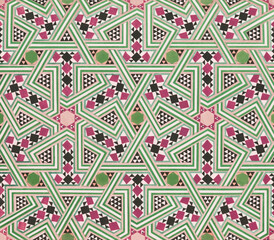Vintage Geometric Mosaic Tile Pattern Background Retro Abstract Symmetrical with Triangles and...