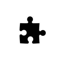 A single black jigsaw puzzle piece isolated on a white background.