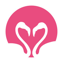 Joyful flamingo make heart pink avatar icon with round silhouette, minimalist concept art, avatar and digital button. Artistic poster with intense color. Artwork for