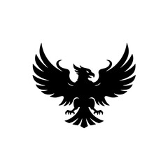 Majestic black eagle silhouette, wings outstretched, powerful stance, heraldic design.