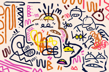 Fototapeta premium funny street kid doodle, street art style fresco