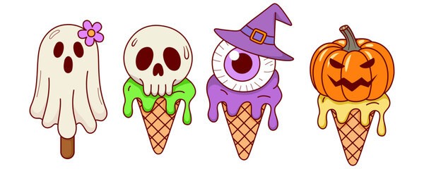 Halloween ice cream vector illustration collection 