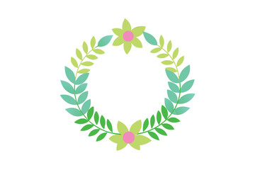 Bright Cartoon Fern And Petals Wreath