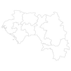 Guinea map subregions. Map of Guinea four subregions in white color