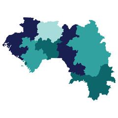 Guinea map subregions. Map of Guinea subregions in multicolor