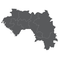 Guinea map subregions. Map of Guinea subregions in grey color