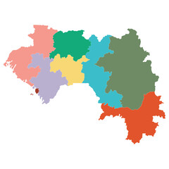 Guinea map subregions in multicolor