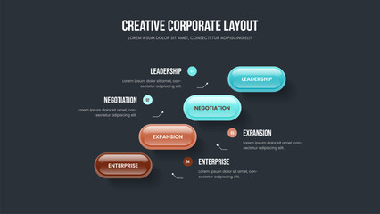 Market Launch 4 Step Infographic Presentation Layout. Visual Planning Slide Template Vector Illustration. Company Forecast Four Option Diagram Frame Design.
