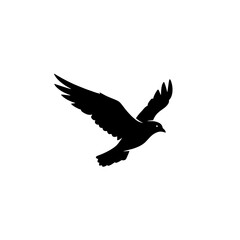 Silhouette of a soaring bird with outstretched wings, depicted in flight.